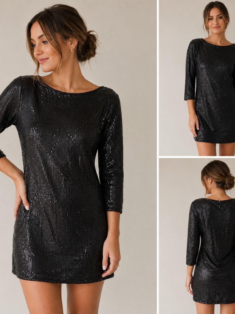 Black Sequin Shift Dress - Women